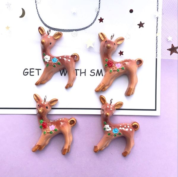 

10pcs 32*40mm hand-painted sika deer charms flat back resin charms necklace pendant keychain for diy decoration, Bronze;silver