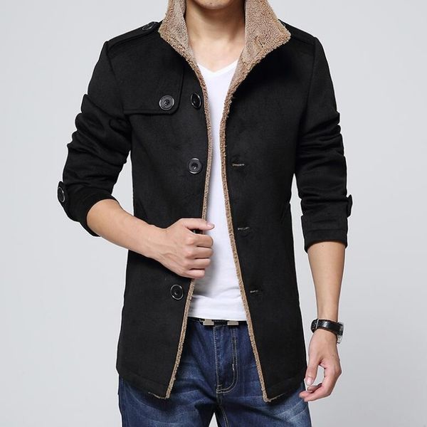 

new fashion mens coats wool peacoat slim winter trench coat parka overcoat clothes size m-4xl ing, Black
