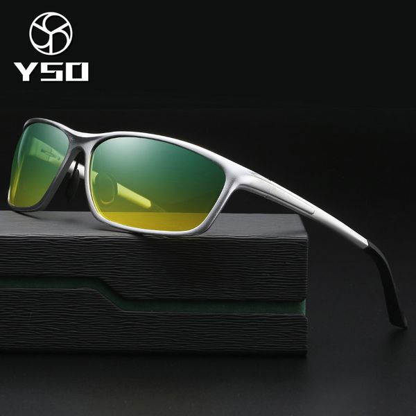 

yso sunglasses men polarized uv400 aluminium magnesium frame hd night vision driving glasses rectangle accessories for men 2179, White;black