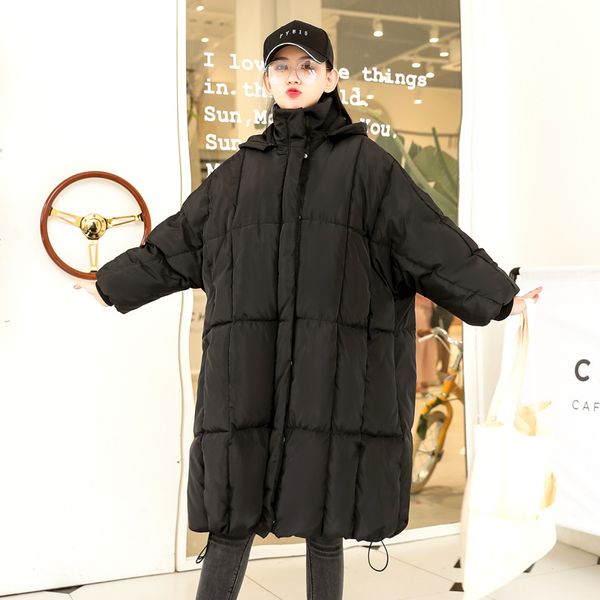 

2019 winter new style fat mm korean-style large size dress bat sleeve elegant versatile plus-sized bread cotton coat, Blue;black
