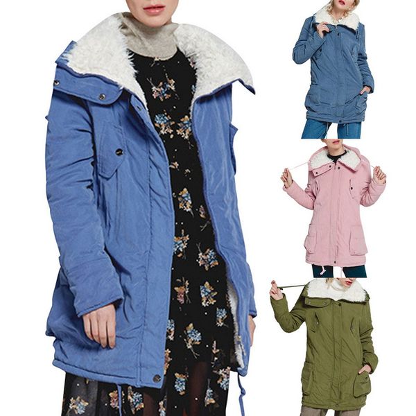 

laamei 2018 года зимней женщин в длинных одеждах хлопка утолщенных теплый чистого цвета баранины хлопок оптом, Black