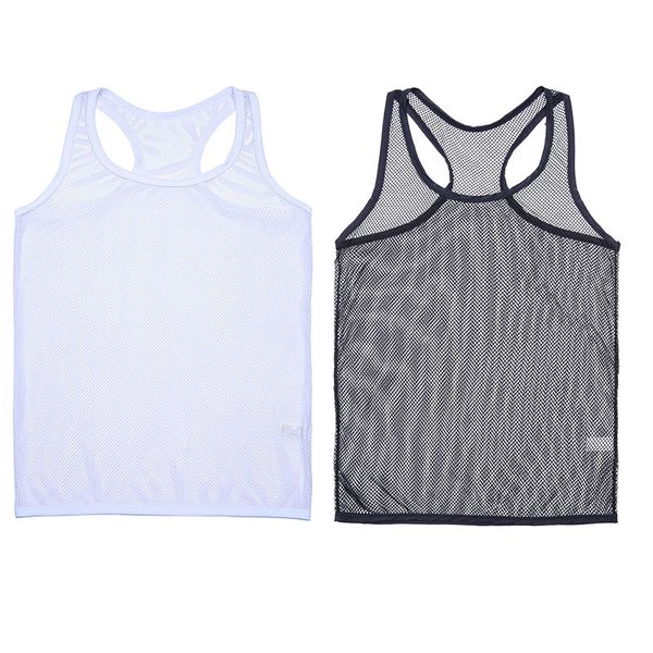 

men' tank mens fishnet see-through stretchy vest lingerie undershirt sleeveless male nightwear underwear mesh, White;black