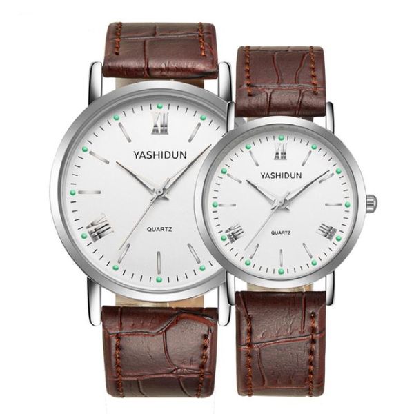 

2019 new fashion leisure waterproof calendar for couple watches, Slivery;brown