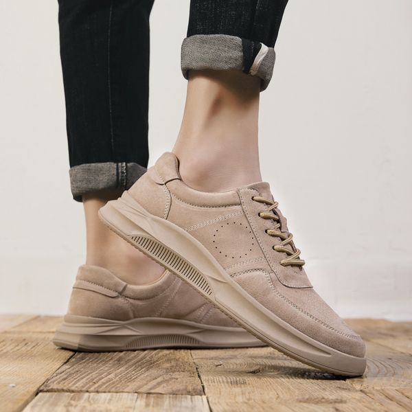 

genuine leather men casual shoes lace up comfortable round toe outdoor fashion breathable black comfortable men's boat footwear