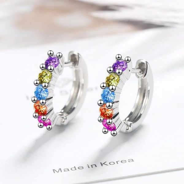 

925 sterling silver colorful crystal charm stud earring for women girl wedding gifts jewelry pendientes eh670, Golden;silver