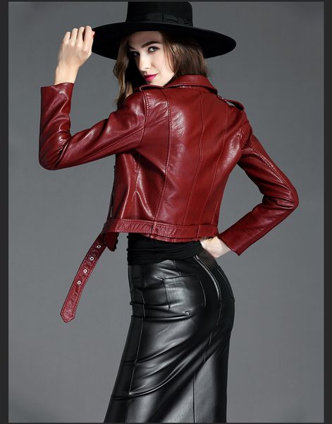 

new spring garment euroamerican slim locomotive leather jacket short pu leather jacket, Black