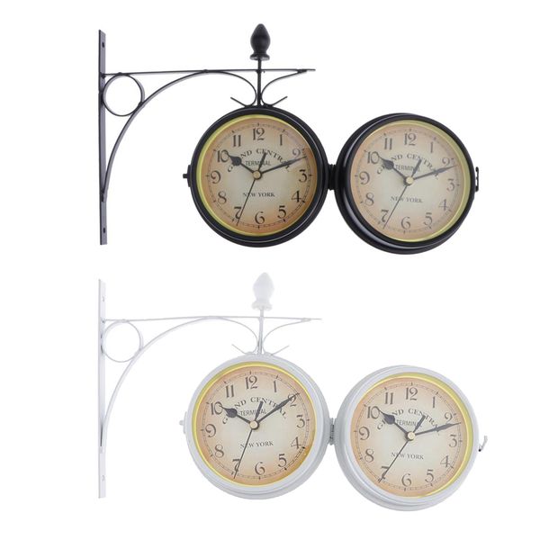

2pcs indoor outdoor hanging bracket clock double side wall clock black