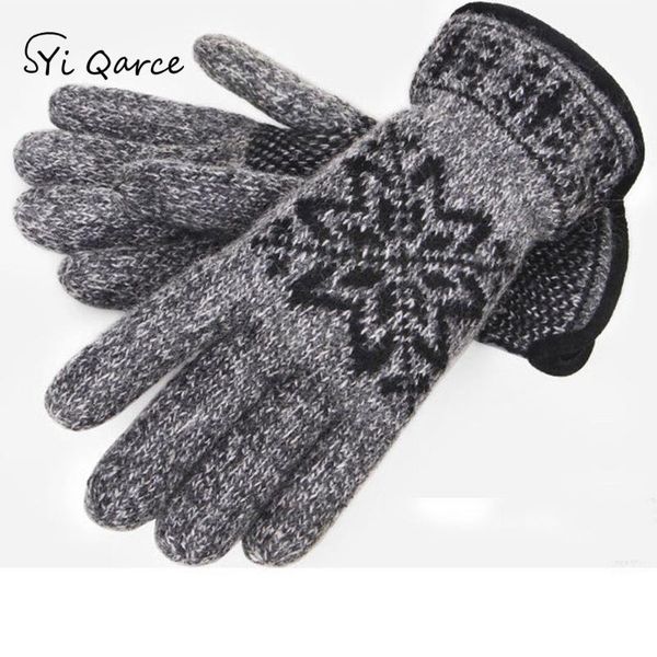 

syi qarce cashmere knit gloves all men' autumn winter plus velvet thick warm mittens for men women driving cycling gloves ns010, Blue;gray