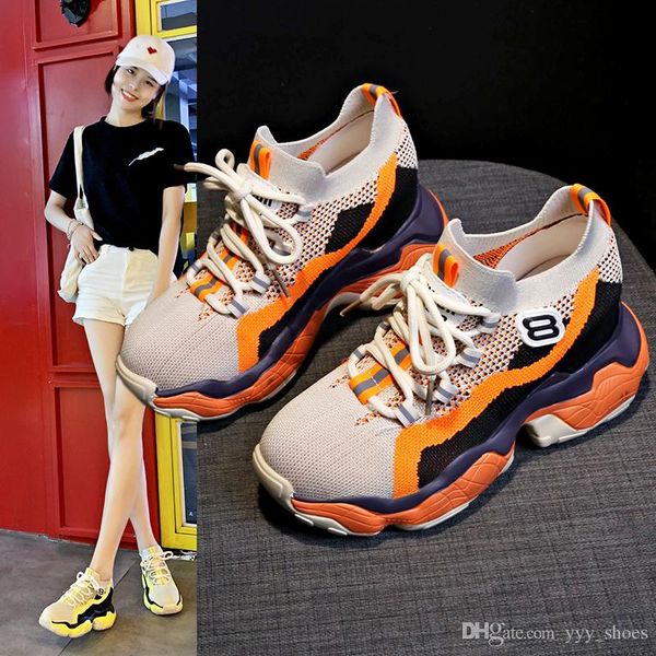 

2019 new arrival women desinger shoes height increasing shoes casual sports shoes sneaker wedge high heel thick sole with box, Black;white