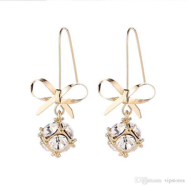 

new crystal earrings bow zircon crystal wild earrings personalized pendant long temperament earrings for women gift, Silver