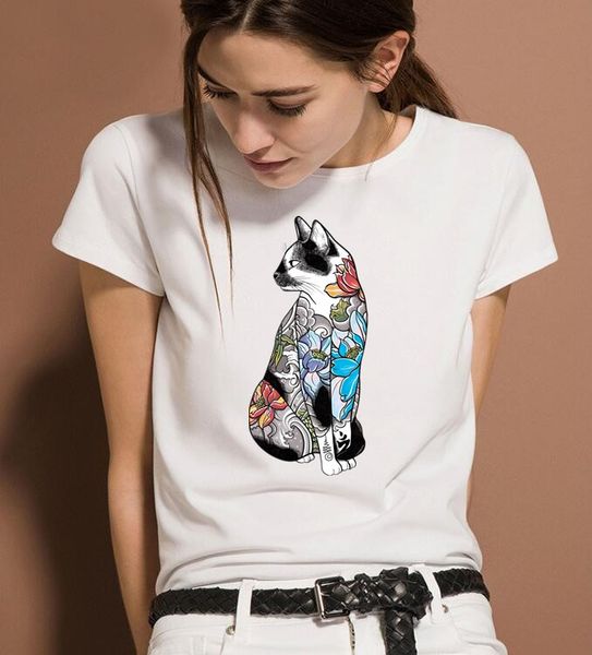 

2020 new fashion printing women's t-shirt personality t-shirt cat new summer thin section white shirt female clothing