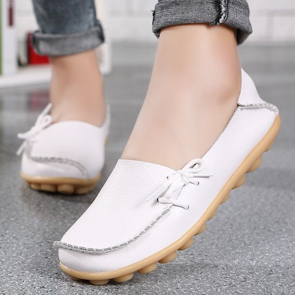 

women real leather shoes moccasins mother loafers soft leisure flats female driving ballet footwear size 34-44, Black