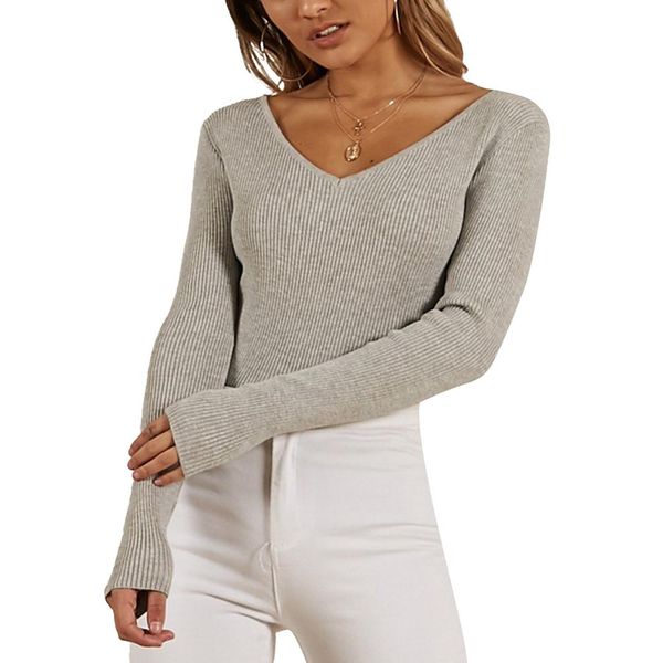 

europe women sweater deep v plain winter lady girl knitting pullover backless bandage jumper knitwear, White;black
