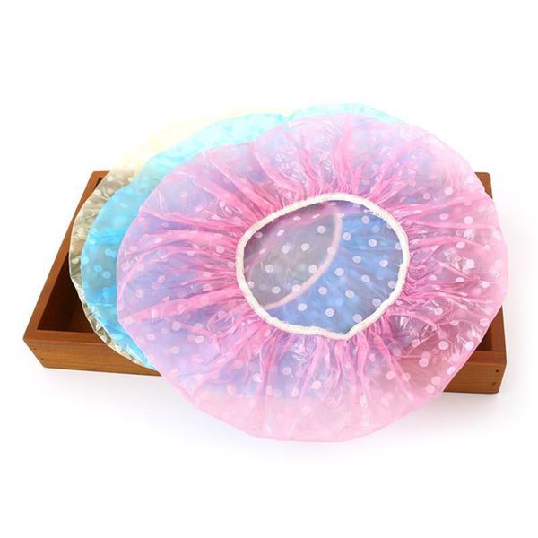

brand new 3pcs dot shower caps disposable cap for bathing travel waterproof portable