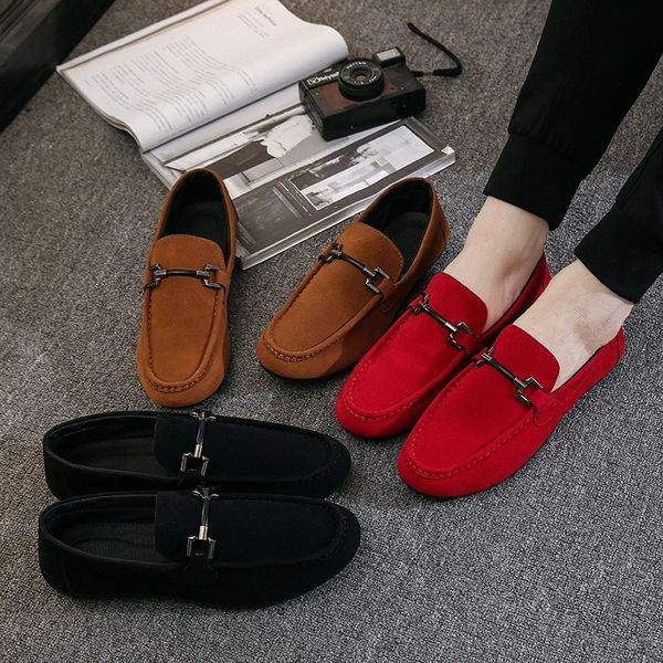 

autumn new style moccosins men korean-style slip-on dull polish suede peas lazy men's casual shoes, Black