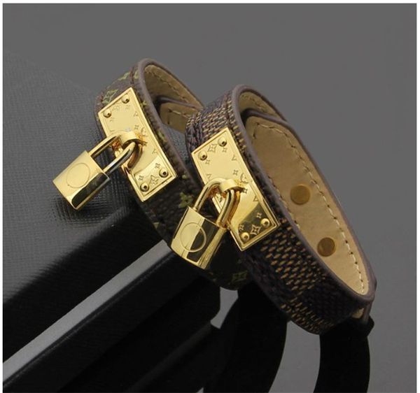 

genuine leather bracelets with gold lock accessories design for women 316l titanium steel flower print bracelet brand same jewelry, Golden;silver