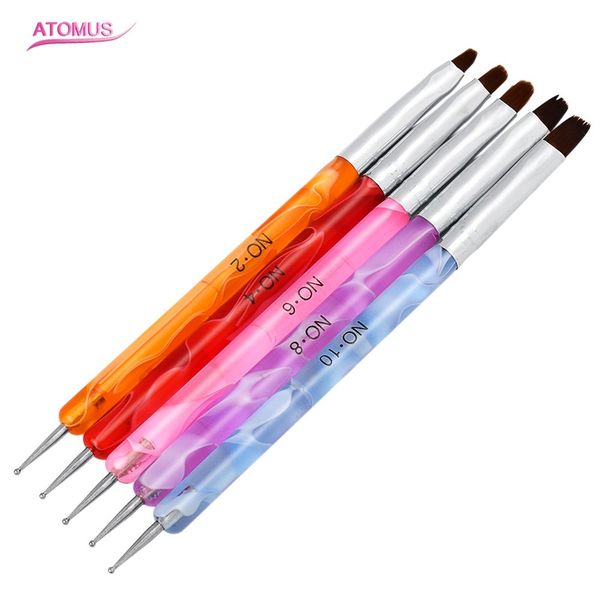 

5pcs multi-use nail art decoration brushes set dotting pen diy painting drawing pen nail polish brush double-end manicure tool, Silver