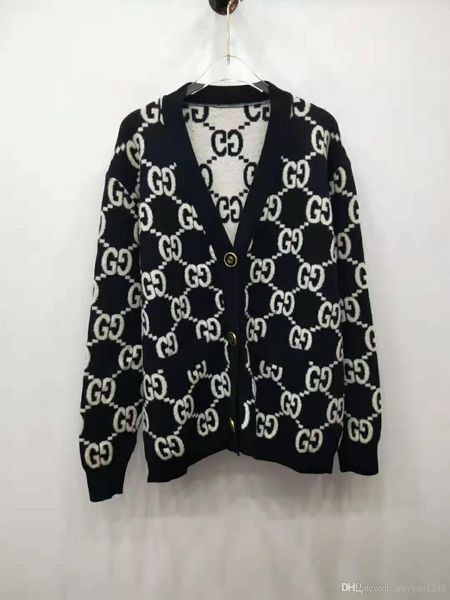 

928 2019 осень бренд тот же стиль свитер кардиган письмо v шеи роскошная женская одежда красный желтый черный синий цянь, White;black