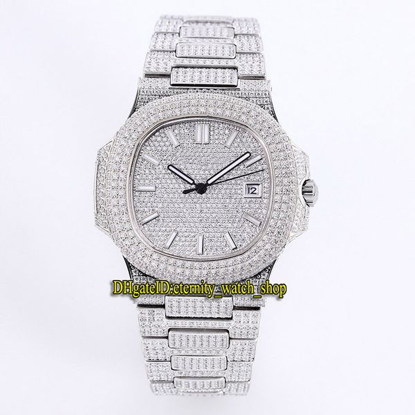 

auality 5719/10g-010 18k white gold fully paved with diamonds cal.8215 automatic mens watch diamond strap diamond dial luxry watches, Slivery;brown