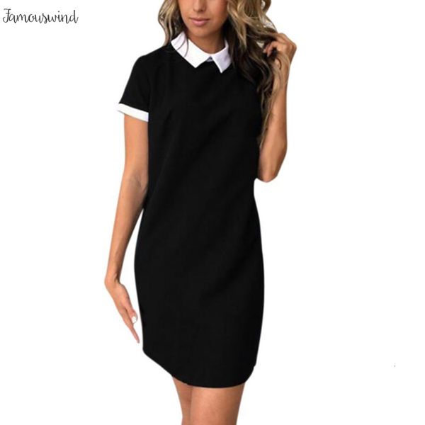 

платье sweet стиль женщина школа summer turn down воротник с коротким рукавом свободного повседневных платьев девушка vestidos для леди диза, Black;gray