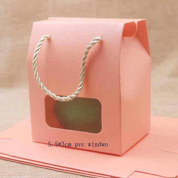 

feiluan 50pcs blank paper handle gift box with heart /retangular pvc window box gifts /candy/wedding favor display bag