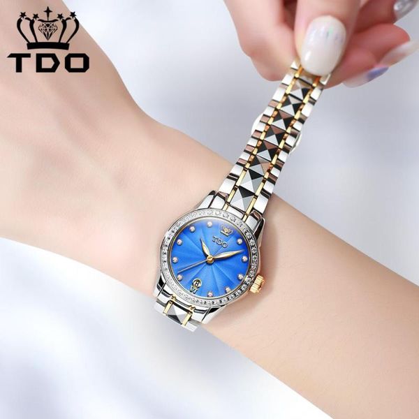 

tdo women watch luminous waterproof automatic mechanical fashion imported movement tungsten steel watch for women lover gift, Slivery;brown