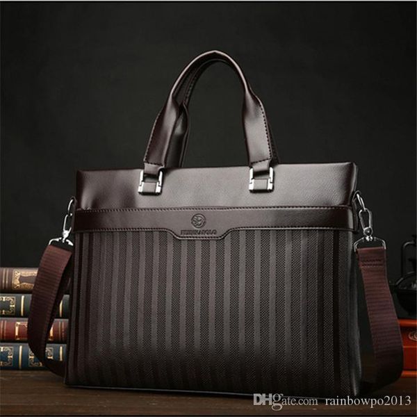 

factory wholesale men handbag fashion striped business handbag horizontal leather fashion briefcase large capacity 14 inch computer bag