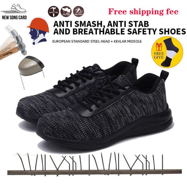 

men work safety shoes outdoor steel toe cap anti-smashing puncture proof construction sneakers boots indestructible shoes, Black