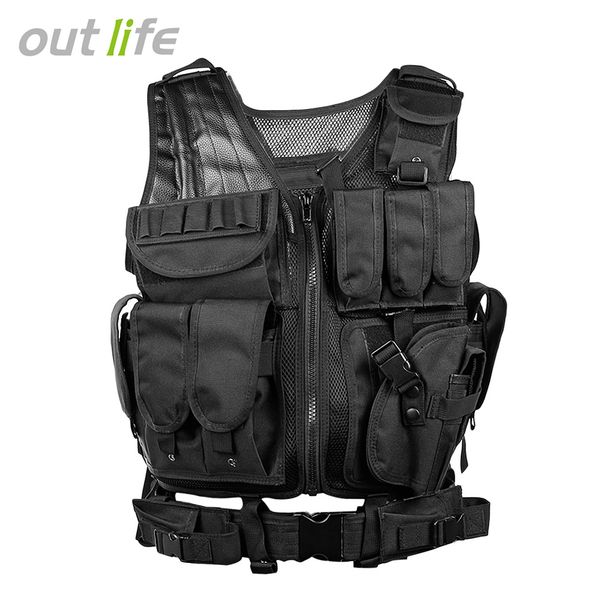 

camo hunting vest men tactical vest molle tactical paintball assault shooting hunting clothes clothing with holster, Camo;black