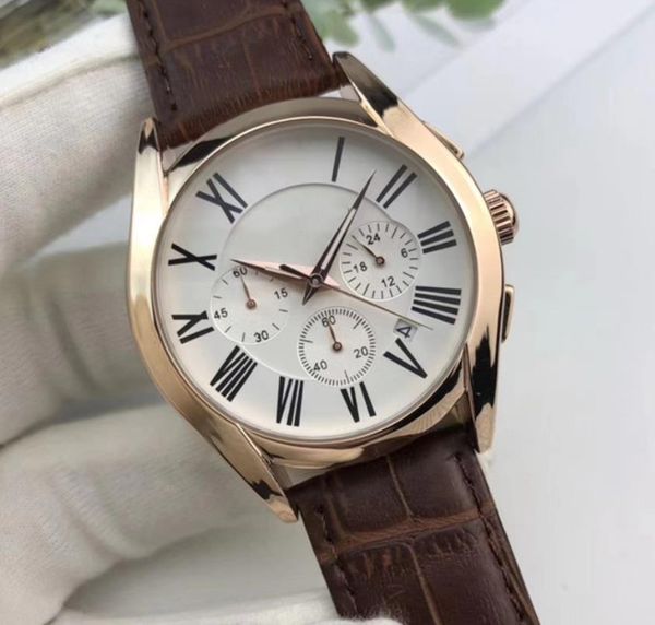 

men watches fashion vintage datejust swiss movement leather watch daydate btime rose gold all subdials work gold watches, Slivery;brown