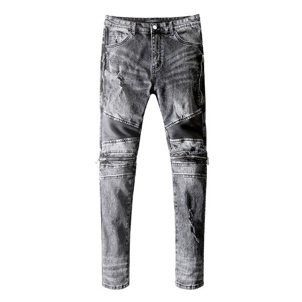 

new mens distressed ripped biker jeans slim fit motorcycle biker denim for men fashion designer hip hop mens jeans good quality p14, Blue