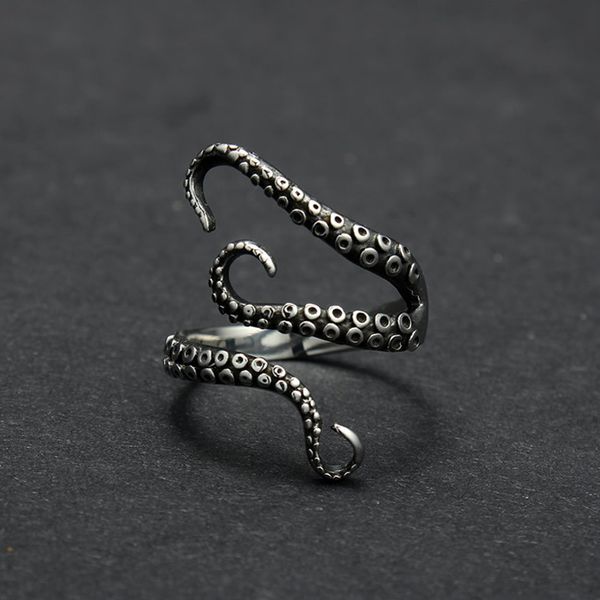 

cool gothic deep sea squid ocs finger metal titanium rings fashion jewelry opened adjustable sizes for women men, Golden;silver