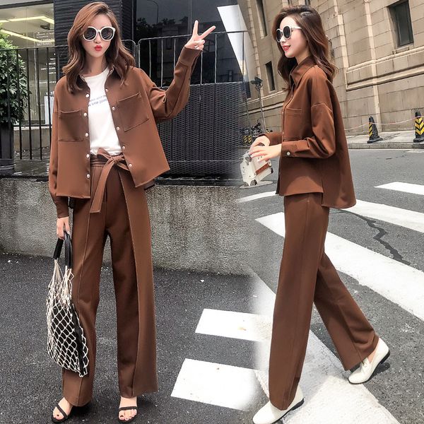 

2 sets of women's 2018 autumn and winter new slim single-breasted jacket + casual elegant trousers two sets of clothes and pants, Gray