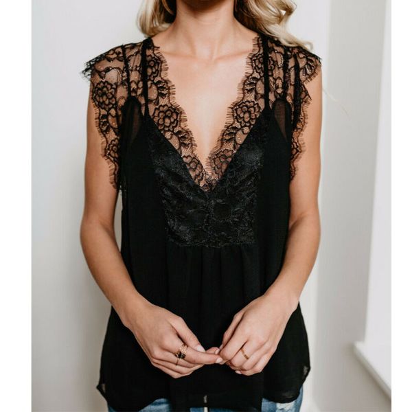 

women summer sleeveless vest tank female casual tee backless v-neck lace solid black blue casual shirts ladies camis, White