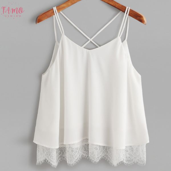 

summer fashion women ladies lace patchwork cami lace camisole vest loose t shirt tank vest fashion clothes, White