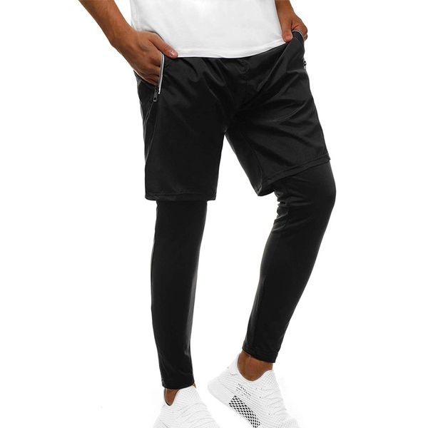 

qnpqyx new men's casual sports slim track pants sweatpants trousers jogger running workout casual solid color double layer pants, Black