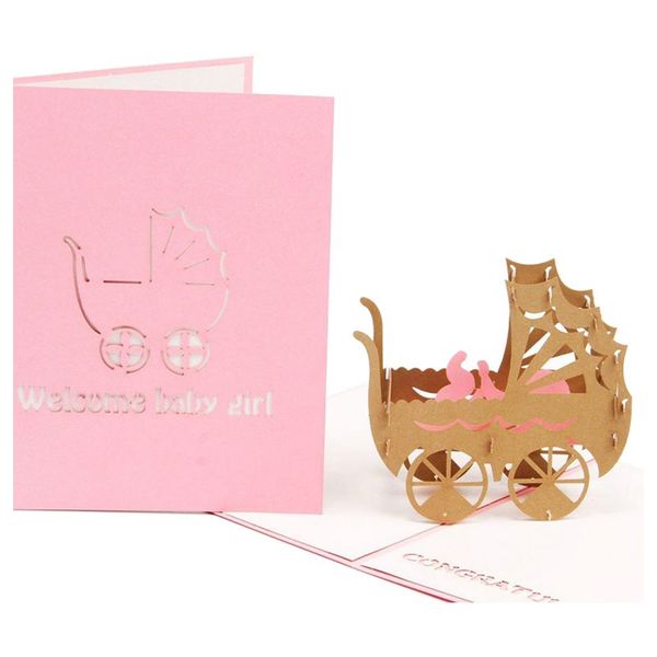 

3d baby in pram card up birthday card baby gift handmade kirigami paper art blank 3d greeting