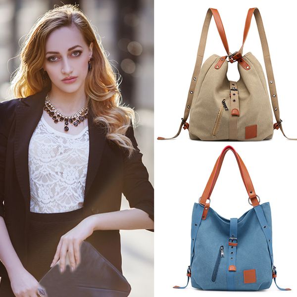 

canvas backpack shoulder bag with extra large capacity muti-pockets adjustable shoulder straps hsj88