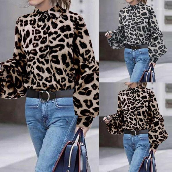 

printed womens designer shirts long sleeve lapel neck button autumn spring shirts casual fashionable ol styles womens clothing leopard, White