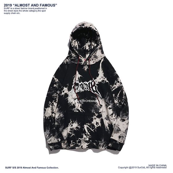 

2019 autumn tie dyed round neck sweater men's original harajuku high street hip hop street dance tie dyed men's sweater ypf403, Black
