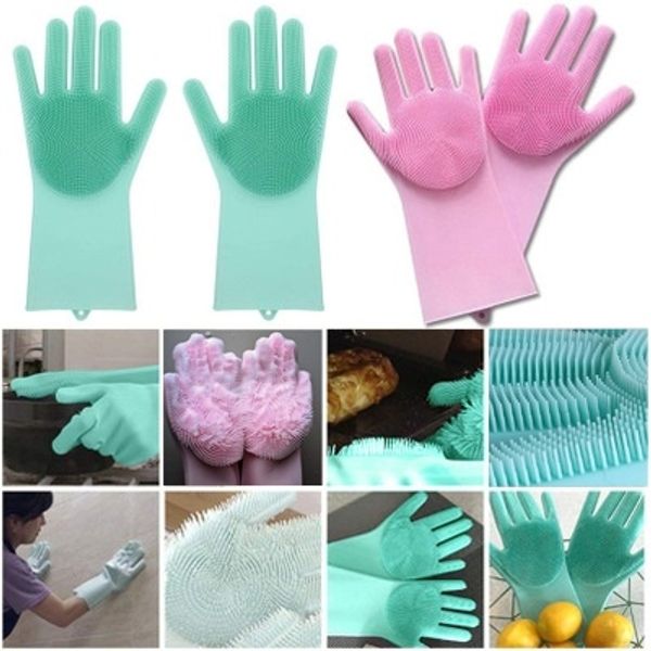 

2019 magic silicone brush dishwashing gloves kitchen clean multipurpose housework pet wash cleaning gloves
