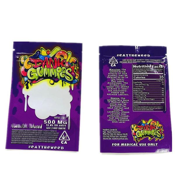 

new dank gummies mylar bag edibles retail zip lock packaging worms 500mg bears cubes gummy for dry herb tobacco flower edibles packaging