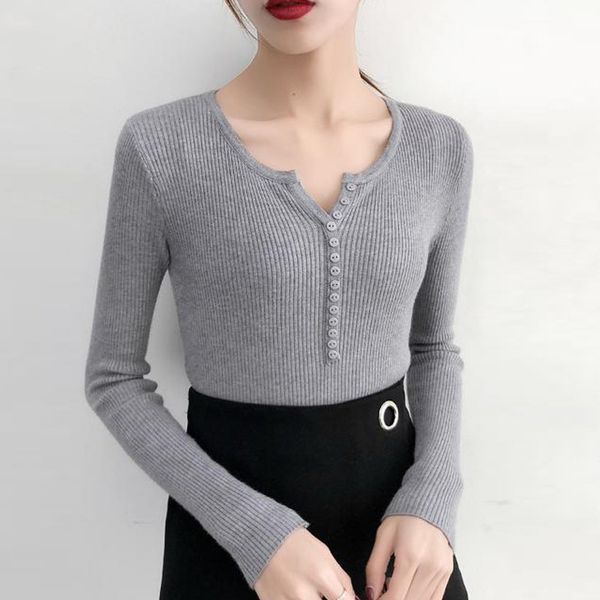 

новый casual v-образный вырез тонкой вязать пуловер мода сладкого свитера женщин осень зима новой кнопка свитер сплошного цвета, White;black