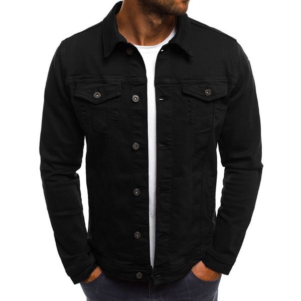 

2019 new men's autumn winter button solid color vintage denim jacket blouse coat men hoodies cotton sweatshirts hood #ew, Black;brown