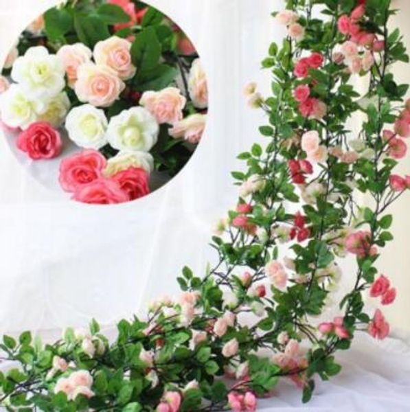 

artificial flowers long silk rose flower ivy vine leaf garland wedding party home decoration wreath wedding supplies 2.45m