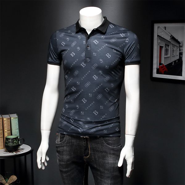 

2020 summer new ice silk polo shirt men's letter printing tide brand men's lapel short sleeve t-shirt business casual, White;black
