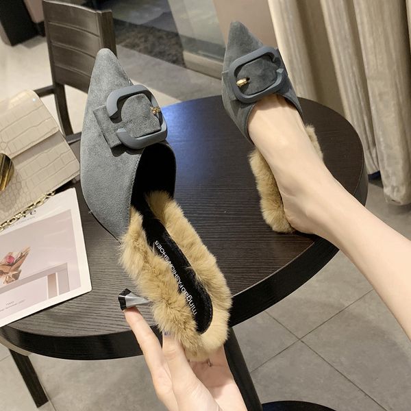 

slippers casual shoes for girls pointed toe med thin heels heeled mules winter footwear slides slipers women luxury lady cover, Black