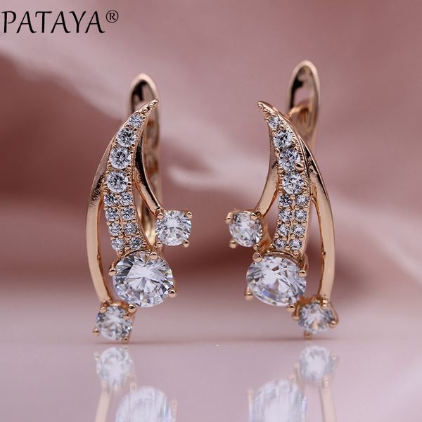 

pataya new sector dangle earrings 585 rose gold unique party fashion jewelry round natural zircon white symmetry cute earring, Silver
