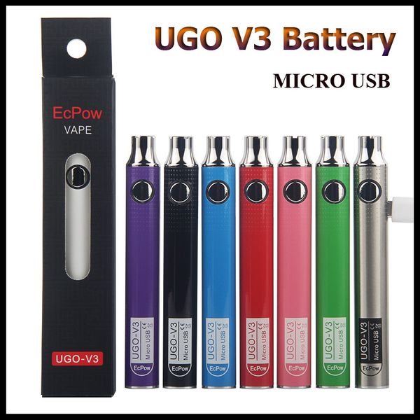 

Аутентичные EcPow UGO V3 Батарея 650 мАч 900 мАч Разогрев VV Micro USB Зарядка Vape Pen Батарея для густых масляных картриджей с USB-зарядным устройством