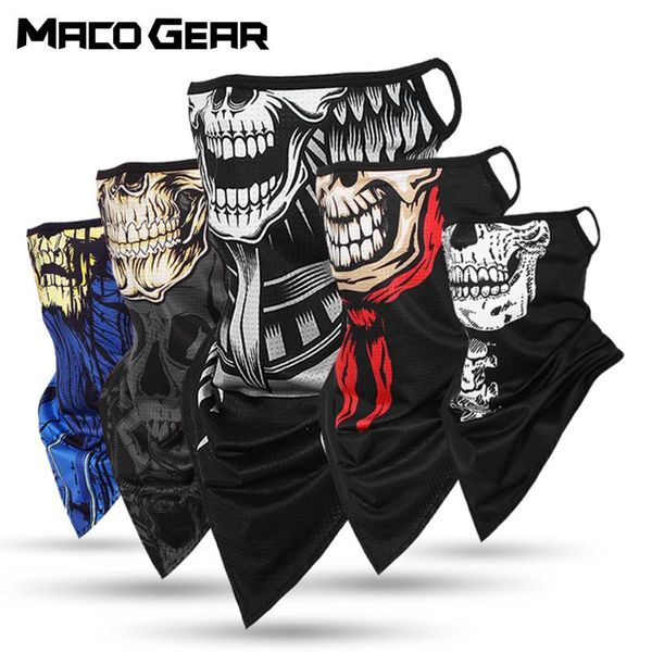 

skull cycling bandana triangle scarf multifunctional sport hiking hunting hanging ear running face mask sheild neck warmer cover, Black